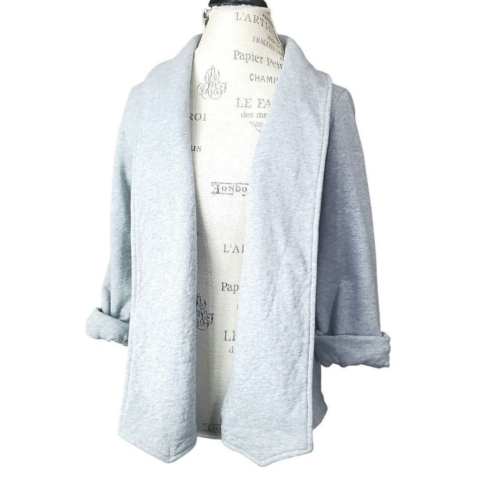 Theory Womens Minimalist Open Front Blazer Cardigan M Heather Gray Cotton French